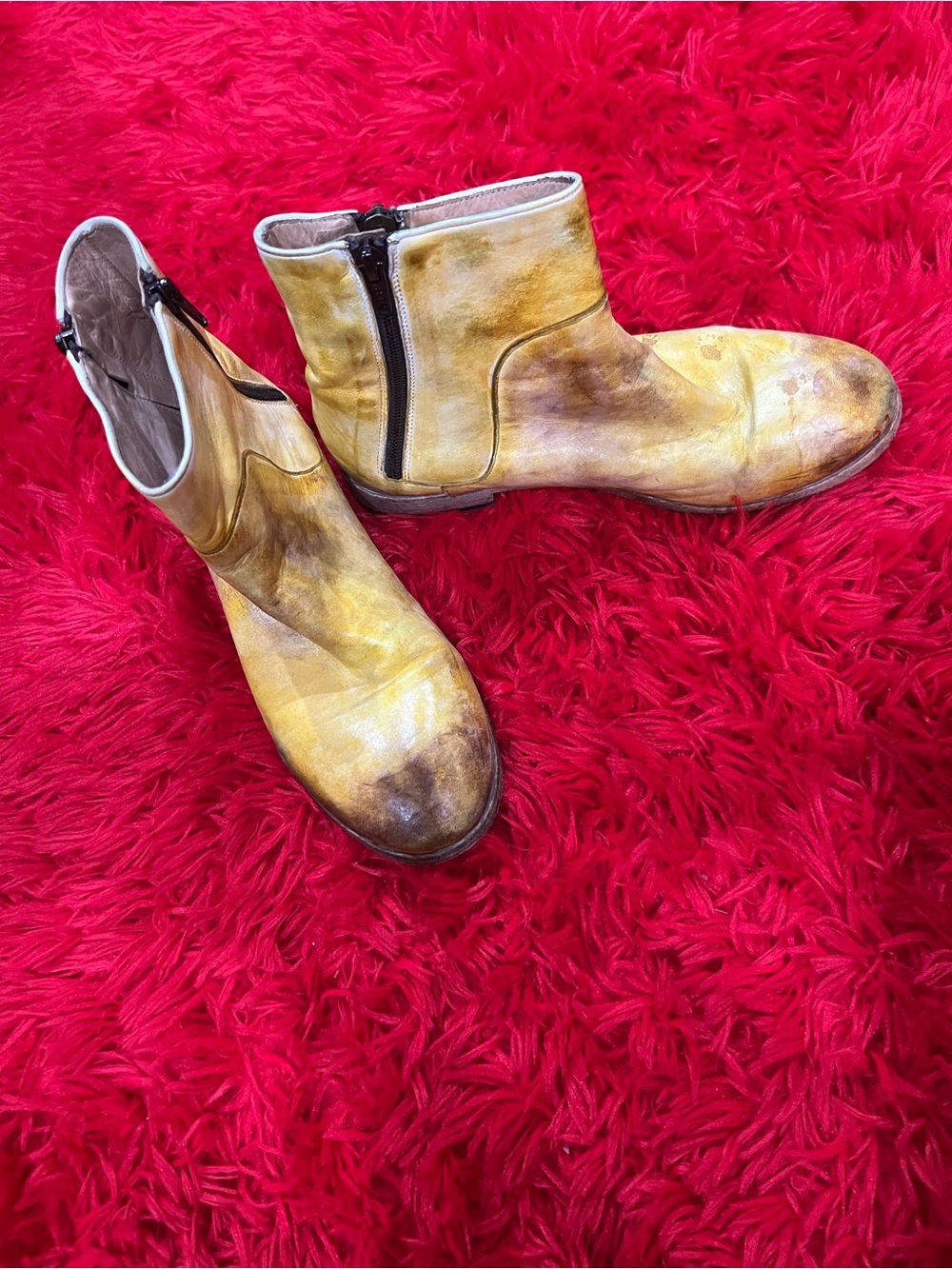 BED|STÜ Cobbler Series Distressed Leather Ankle Boots Yellow Brown Size 8